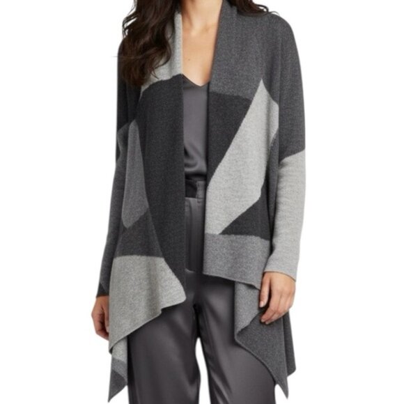 Saffron Cashmere Cardigan Open Color Block Graphic Sweater Knit Lightweight S - Picture 4 of 16